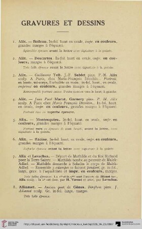 Gravures et dessins (Nr. 1-85)