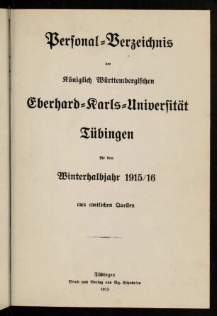 Studierendenverzeichnis 1915/16