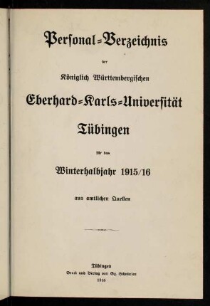 Studierendenverzeichnis 1915/16
