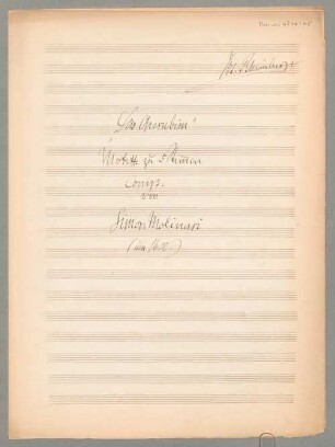 Duo seraphim clamabant, Coro, IrmR WoO 99, As-Dur - BSB Mus.ms. 4746-45 : [title page:] "Duo Cherubim[!]" // Motette zu 5 Stimmen // comp. // von // Simon Molinari // (um 1600.)