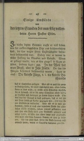 Einige Umstände von den letzten Stunden des nun selig vollendeten Herrn Pastor Edler