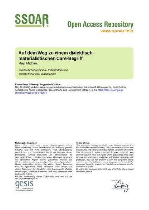 Auf dem Weg zu einem dialektisch-materialistischen Care-Begriff