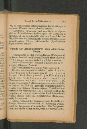 Verlauf der Abkühlungskurve eines einheitlichen Stoffes.