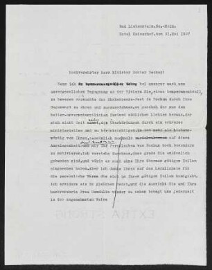 Brief von Gerhart Hauptmann an Carl Heinrich Becker an Kunst und Volksbildung Preussen / Ministerium für Wissenschaft, geschrieben von Minna Liebig