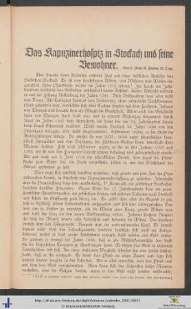 Das Kapuzinerhospiz in Stockach und seine Bewohner.
