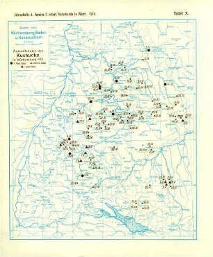 Tafel X: Karte von Württemberg, Baden und Hohenzollern: Ankunftsdaten des Kuckucks in Württemberg 1910