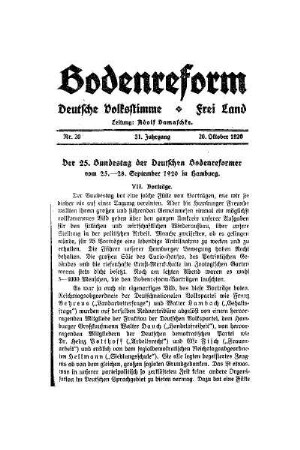 Der 25. Bundestag der Deutschen Bodenreformer vom 25.-28. September in Hamburg : (Fortsetzung)