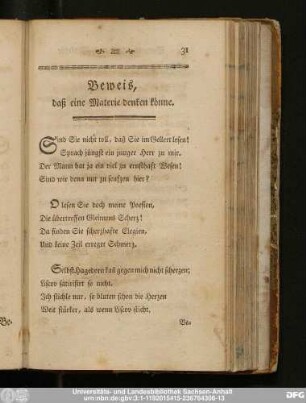 Beweis, daß eine Materie denken könne.