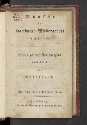 Wünsche bei Hamburgs Wiedergeburt im Jahre 1814
