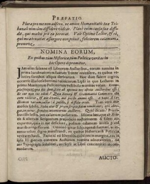 Nomina Eorum, Ex quibus tum Historica, tum Politica veritas in hoc Opere depromitur