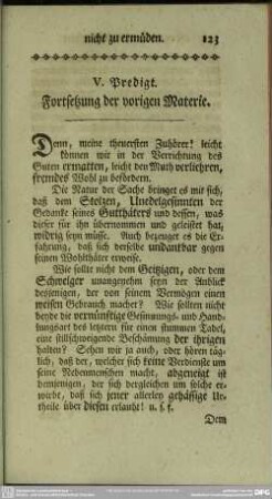 V. Predigt. Fortsetzung der vorigen Materie