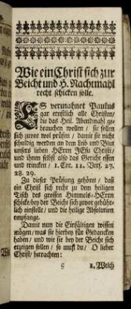 Wie ein Christ sich zur Beicht und H. Nachtmahl recht schicken solle.
