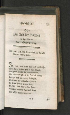 Ode zum Lob der Gottheit in den Werken der Schöpfung. [u. a.]