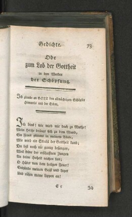 Ode zum Lob der Gottheit in den Werken der Schöpfung. [u. a.]