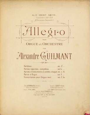 Allegro pour orgue et orchestre : op. 81 ; transcription pour orgue seul