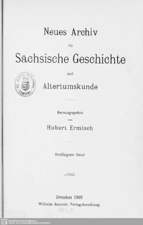 30.1909: Neues Archiv für sächsische Geschichte