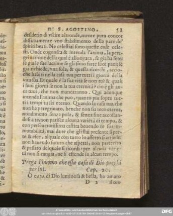 Prega l'huomo che essa casa di Dio preghi per lui. Cap. 20.