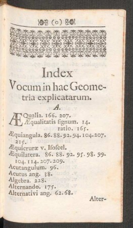 Index Vocum in hac Geometria explicatarum.