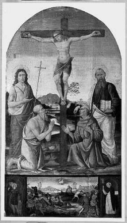 Christus am Kreuz mit den Heiligen Hieronymus, Johannes dem Täufer, Franziskus von Assisi und Paulus
