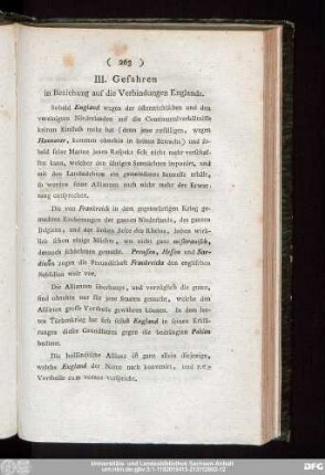 III. Gefahren in Beziehung auf die Verbindungen Englands.