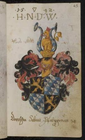 Wappen: Pfalzgräfin Dorothea Sabina (von Pfalz-Neuburg) (1576-1598), Eintrag 1592