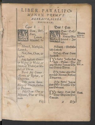 Liber Paralipomenon Primus: Hebraice, Dibre Haiamim.