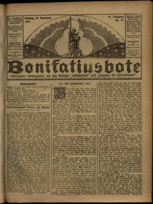 Erste Ausgabe vom Sonntag, den 20. November 1921.