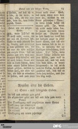 Register über die Gebete.