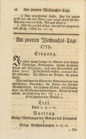 Am zweiten Weihnachts-Tage 1759
