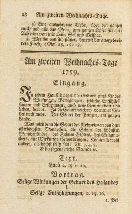 Am zweiten Weihnachts-Tage 1759