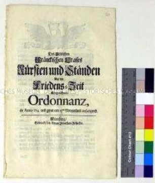 Ordonnanz der Fürsten und Stände des Fränkischen Reichskreises zur Verpflegung des stehenden Heeres in Friedenszeiten