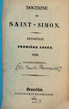Doctrine de Saint-Simon, P. 1.