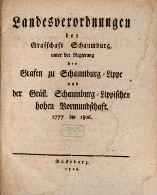 Schaumburg-Lippische Landesverordnungen. 3. 1777/1806 (1806)