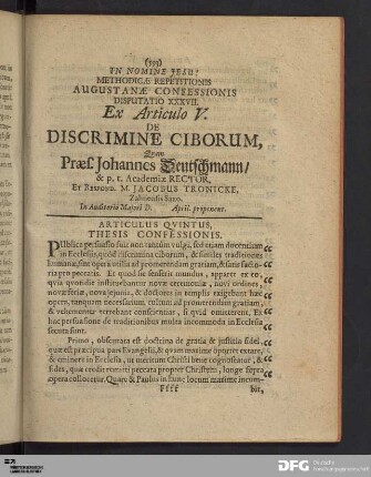 Articulus V. De Discrimine Ciborum.