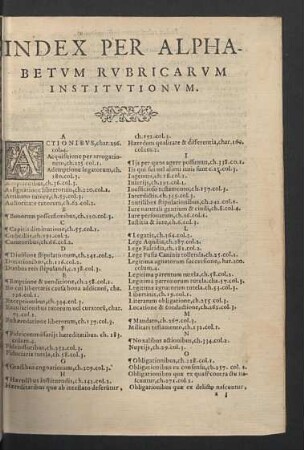 Index per alphabetum rubricarum institutionum.