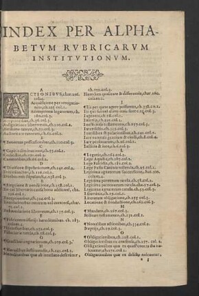 Index per alphabetum rubricarum institutionum.
