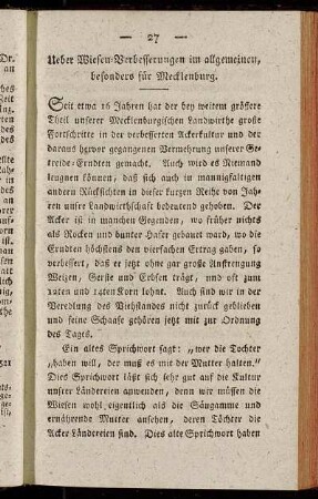 Ueber Wiesen-Verbesserungen im allgemeinen, besonders für Mecklenburg
