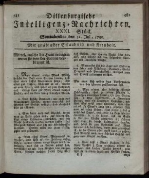 XXXI. Stück. Sonnabends: den 31. Jul., 1790.