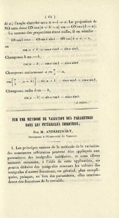 Sur une méthode de variation des paramètres dans les intégrales indéfinies.