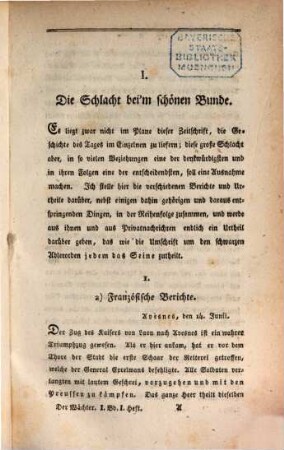 Der Wächter : eine Zeitschrift in zwanglosen Heften. 1. 1815
