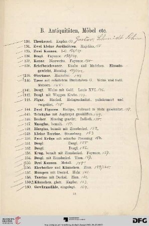 B. Antiquitäten, Möbel etc. (Nr. 133-474)