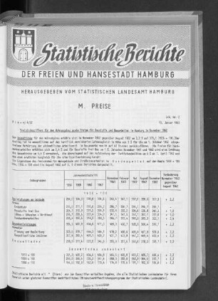 Preisindexziffern für den Wohnungsbau sowie Preise für Baustoffe und Bauarbeiten in Hamburg im November 1962 : Lfd. Nr. 2