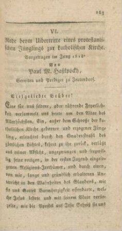 157-165 Rede beym Uebertritte eines protestantischen Jünglings zur katholischen Kirche