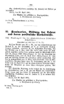 Gnadenzeit für die Hinterbliebenen städtischer Schullehrer : [III. Seminarien, Bildung der Lehrer und deren persönliche Verhältnisse]