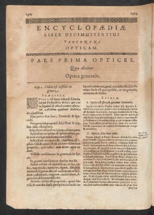 Encyclopaediae Liber Decimustertius Proponens Opticam.