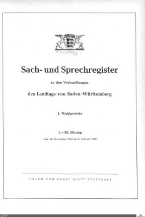 1: Landtag Baden-Württemberg, Sach- und Sprechregister, 1953-1956