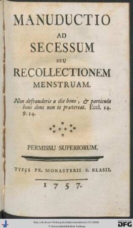 Manuductio Ad Secessum Seu Recollectionem Menstruam
