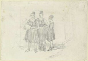 Drei Bauernmädchen in oberhessischer Tracht