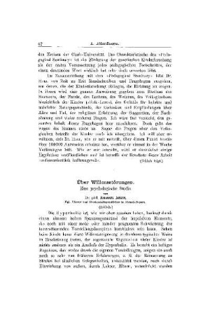 Über Willensstörungen : eine psychologische Studie ; (Schluß)