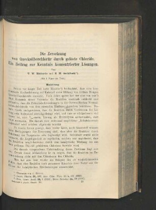 Die Zersetzung von Quecksilberchlorür durch gelöste Chloride. Ein Beitrag zur kenntnis konzentrierter Lösungen.